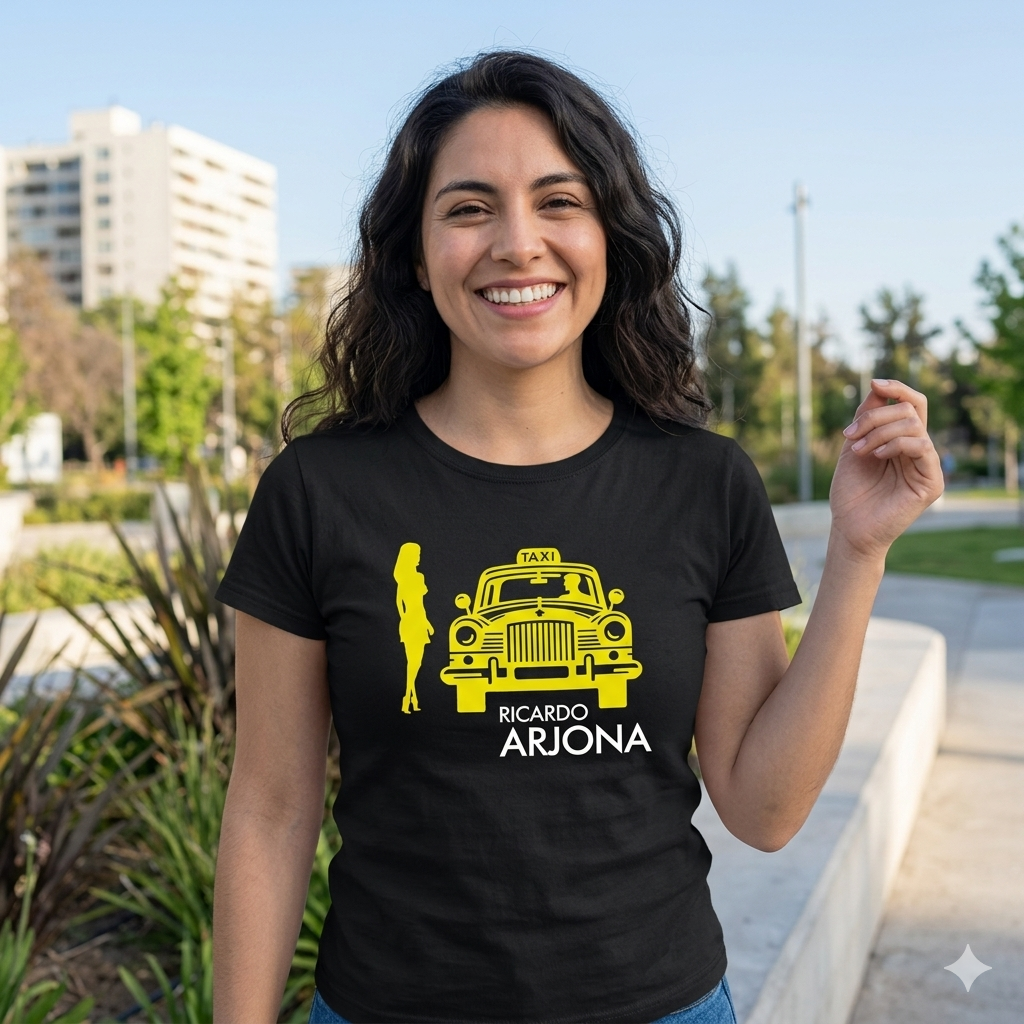 Polera Negra Ricardo Arjona Historia de Taxi Estampada 100% Algodón-2