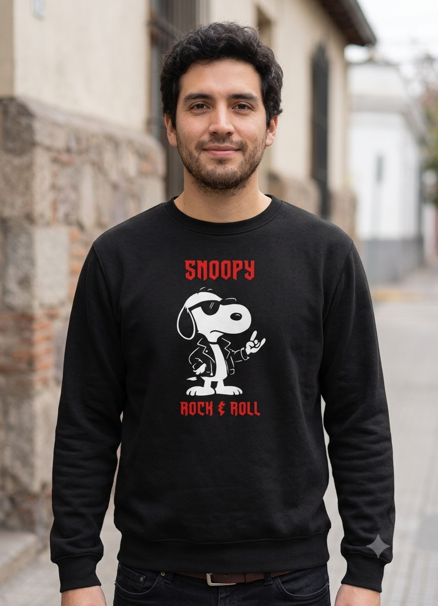 Polerón Negro Snoopy Rock and Roll Estampado Estilo Vintage-2