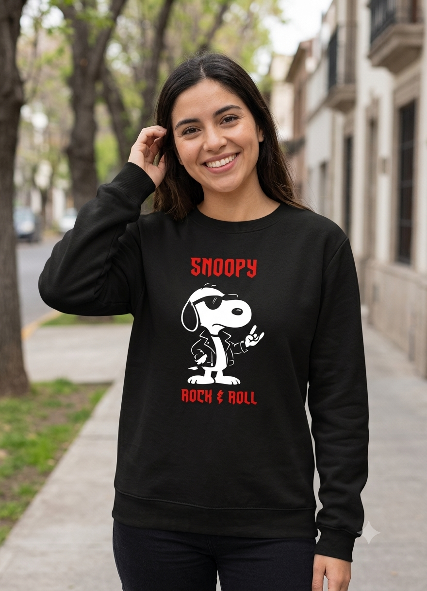 Polerón Negro Snoopy Rock and Roll Estampado Estilo Vintage-3