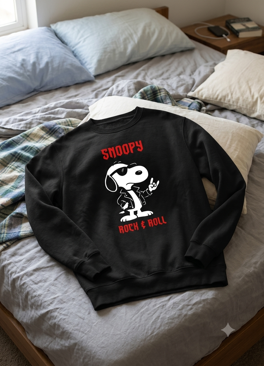 Polerón Negro Snoopy Rock and Roll Estampado Estilo Vintage-4