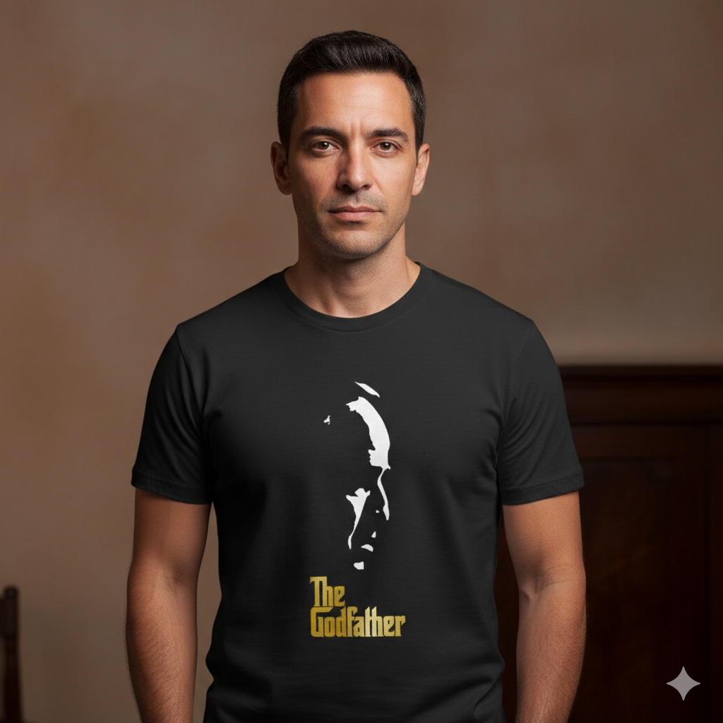 Polera Negra El Padrino / The Godfather / Dorada / Perfil /Estampada 100% Algodón Estilo-2