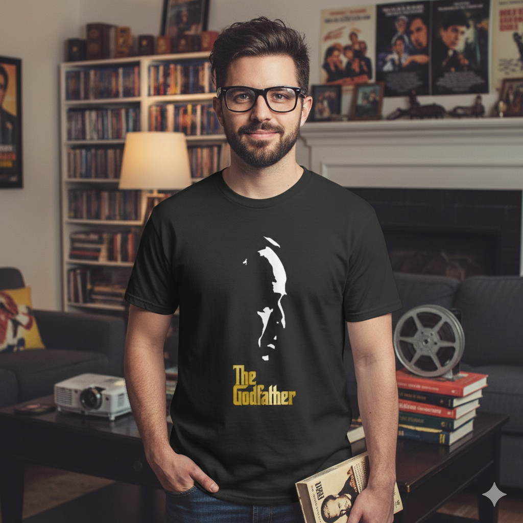 Polera Negra El Padrino / The Godfather / Dorada / Perfil /Estampada 100% Algodón Estilo-4