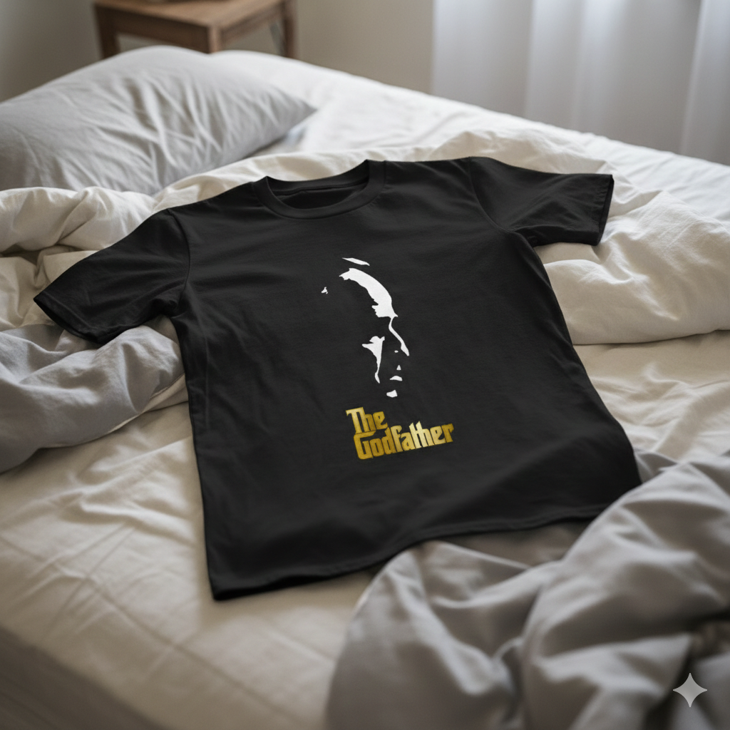 Polera Negra El Padrino / The Godfather / Dorada / Perfil /Estampada 100% Algodón Estilo-5