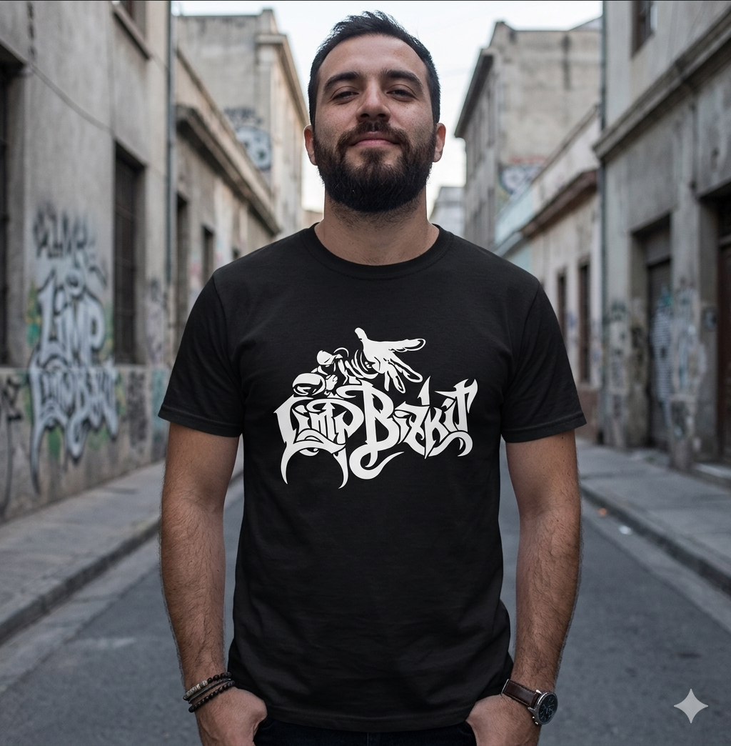 Polera Negra Limp Bizkit Logo Estampada 100% Algodón Estilo New Metal-2