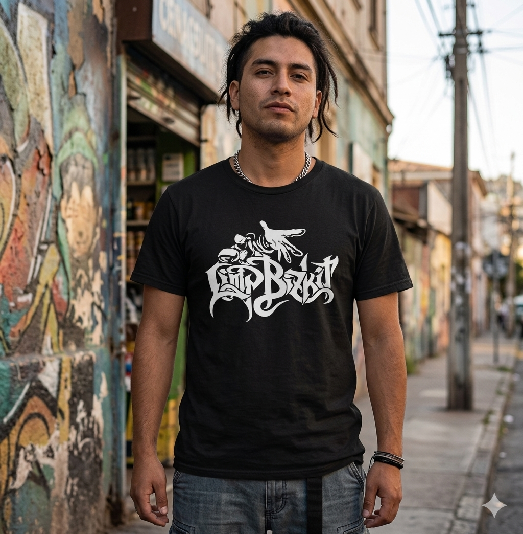 Polera Negra Limp Bizkit Logo Estampada 100% Algodón Estilo New Metal-4