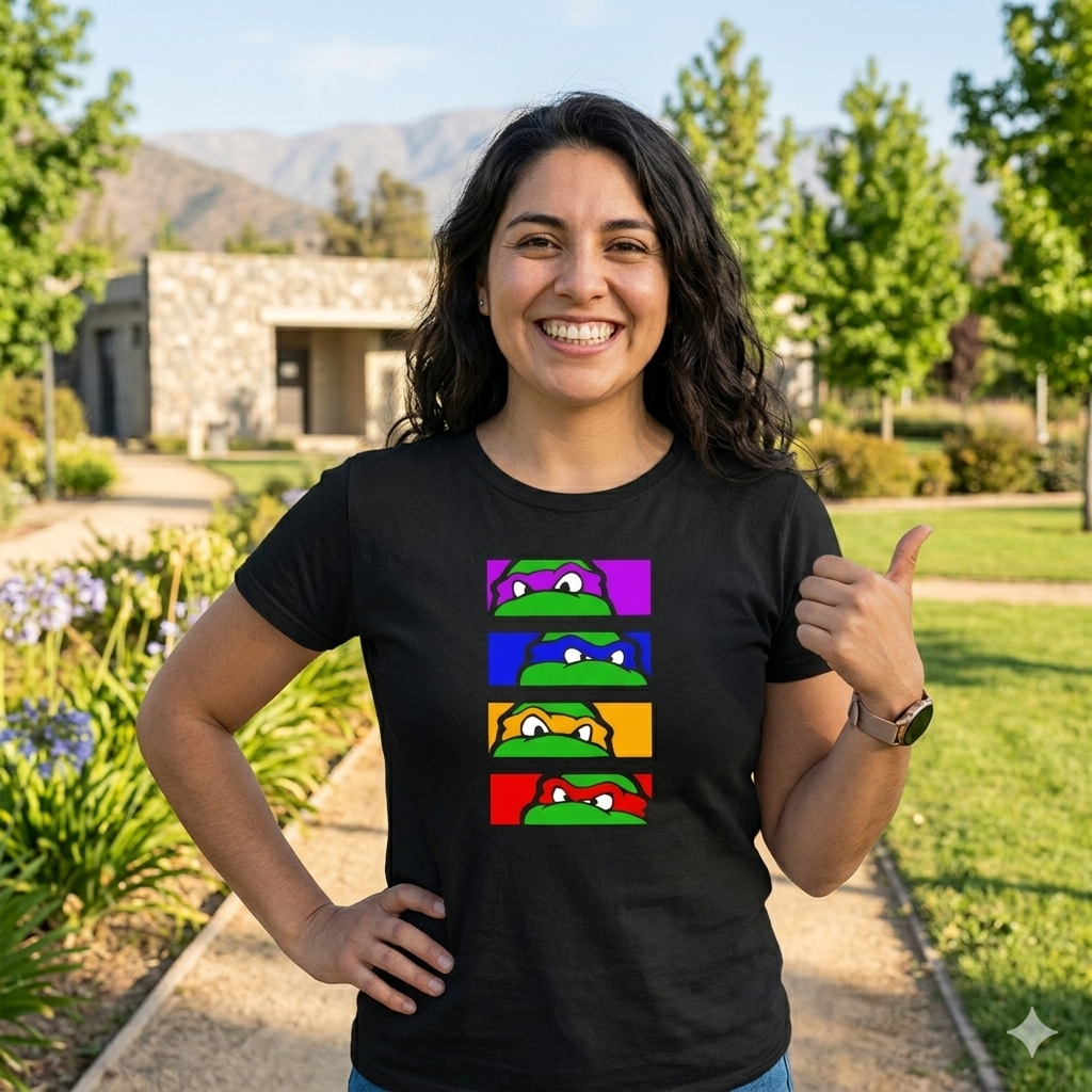 Polera Negra Tortugas Ninja Viñetas Estampada 100% Algodón Estilo Retro-3
