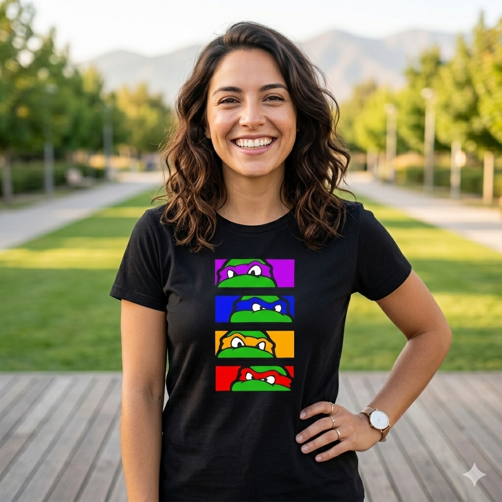 Polera Negra Tortugas Ninja Viñetas Estampada 100% Algodón Estilo Retro-5