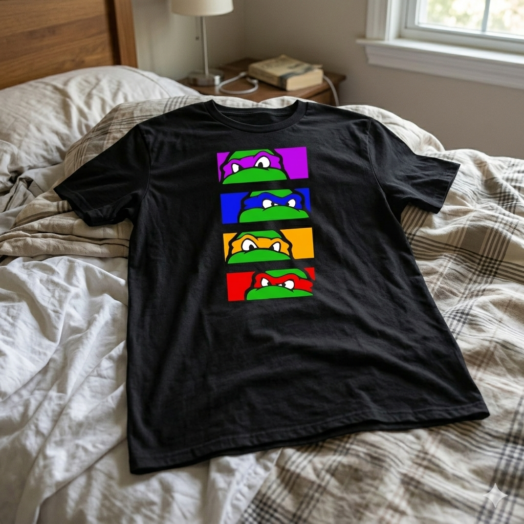 Polera Negra Tortugas Ninja Viñetas Estampada 100% Algodón Estilo Retro-6