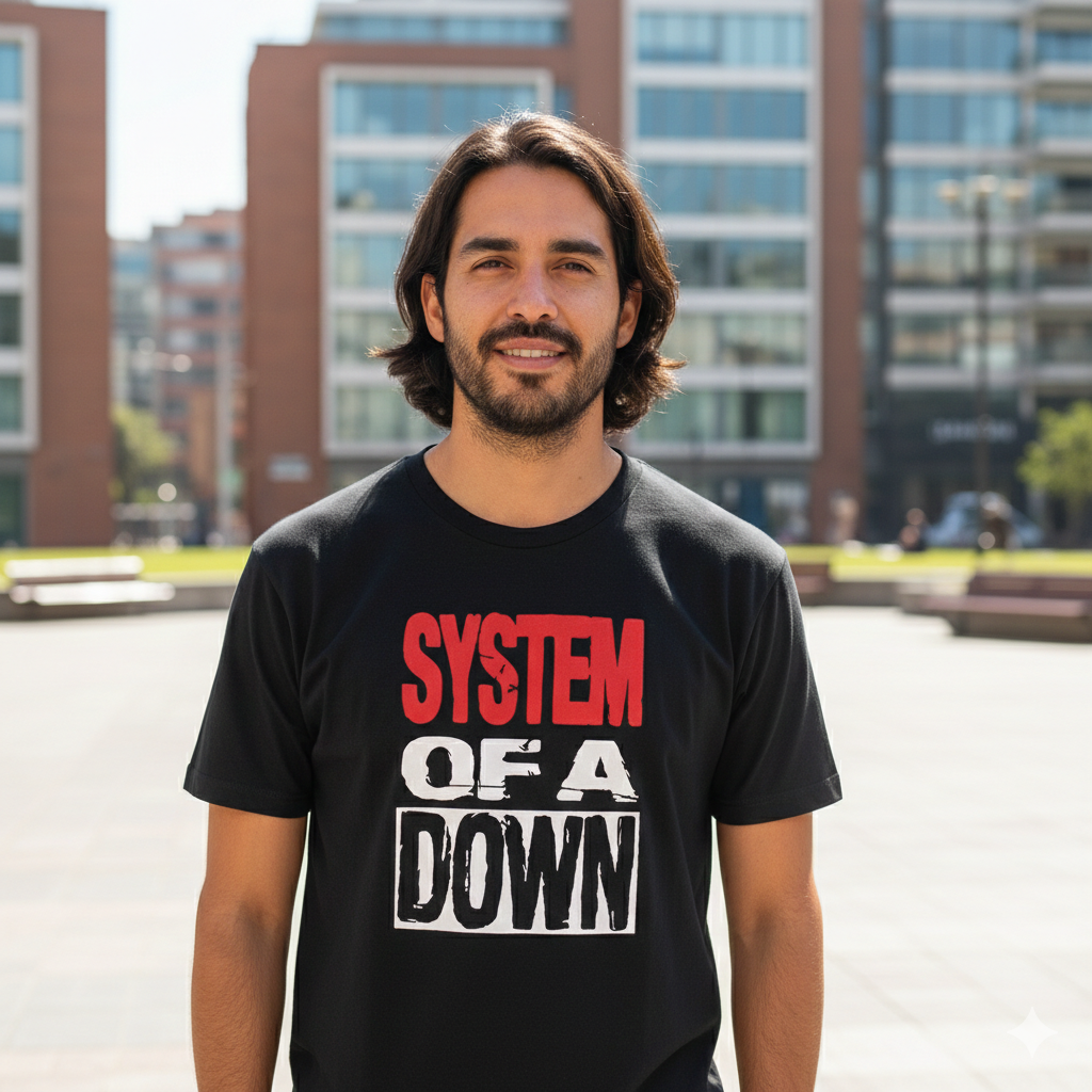 Polera Negra System of a Down Estampada 100% Algodón Estilo Rock-2