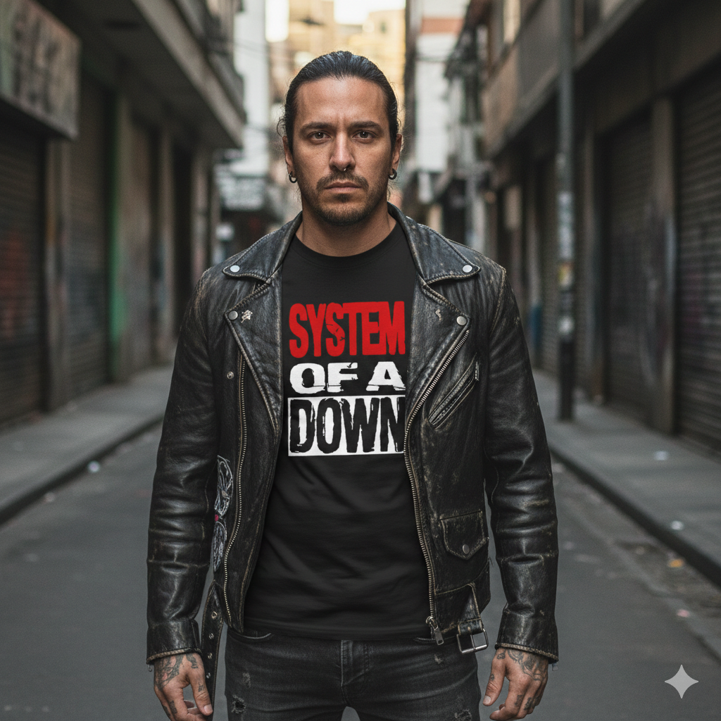 Polera Negra System of a Down Estampada 100% Algodón Estilo Rock-4