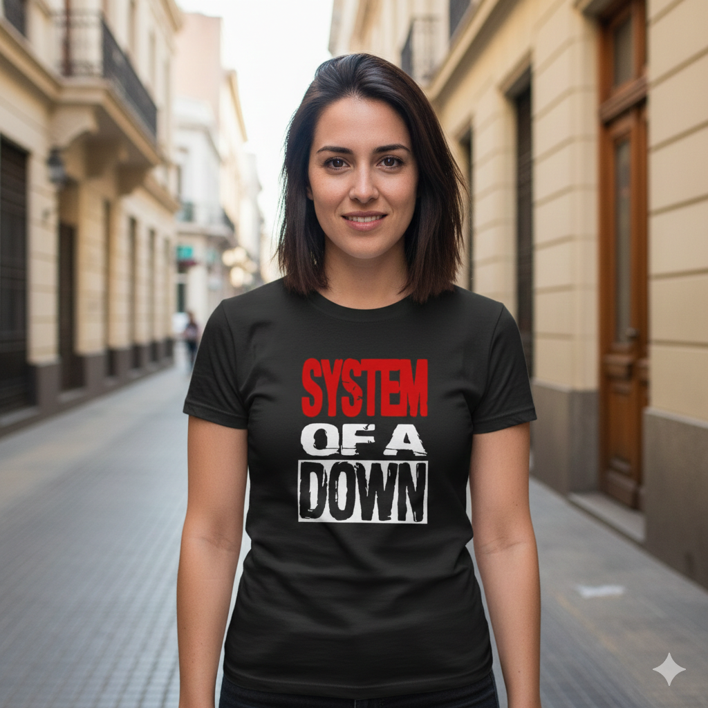 Polera Negra System of a Down Estampada 100% Algodón Estilo Rock-5