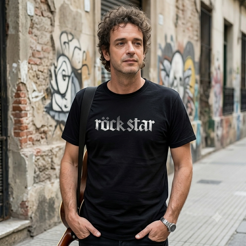 Polera Negra Rockstar de Gustavo Cerati en platedo 100% Algodón-2