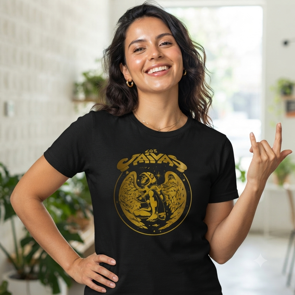 Polera Negra Los Jaivas en dorado Estampada 100% Algodón Estilo Rock-3
