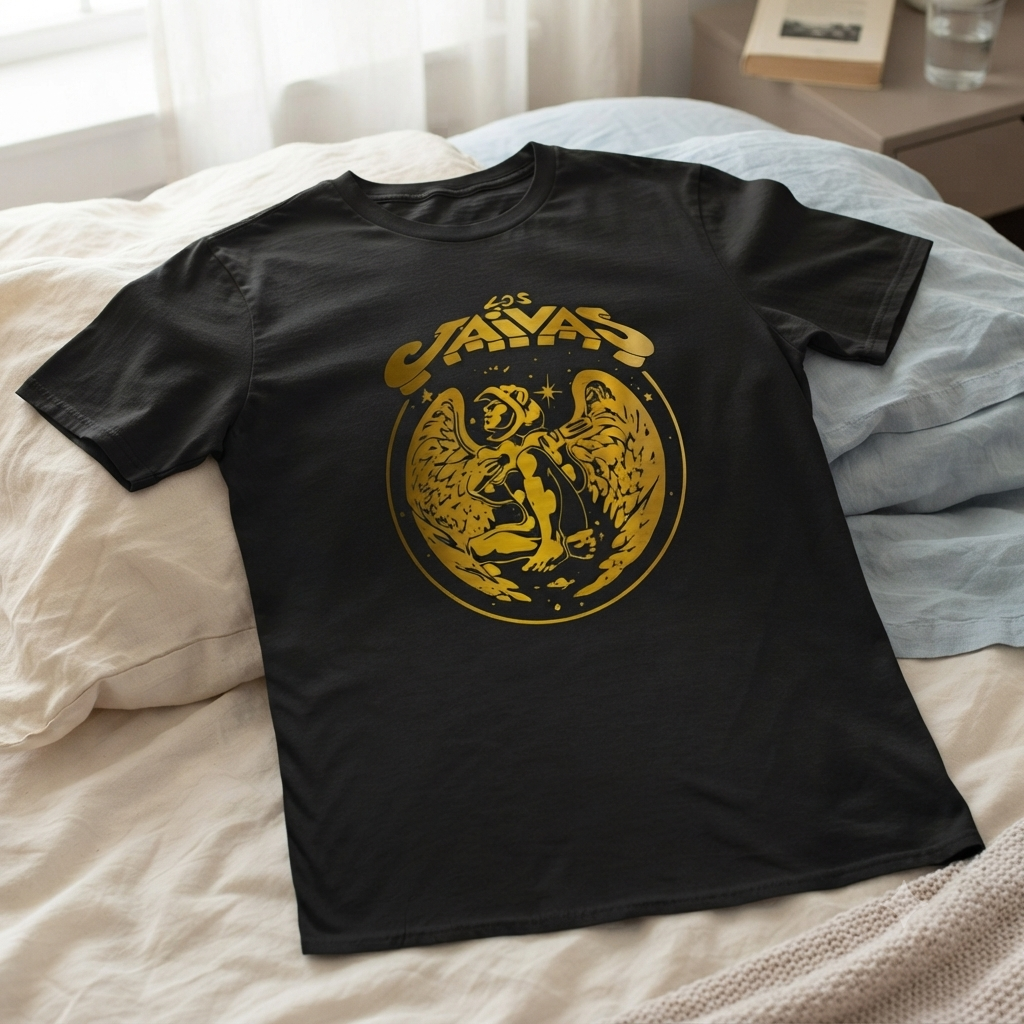 Polera Negra Los Jaivas en dorado Estampada 100% Algodón Estilo Rock-4
