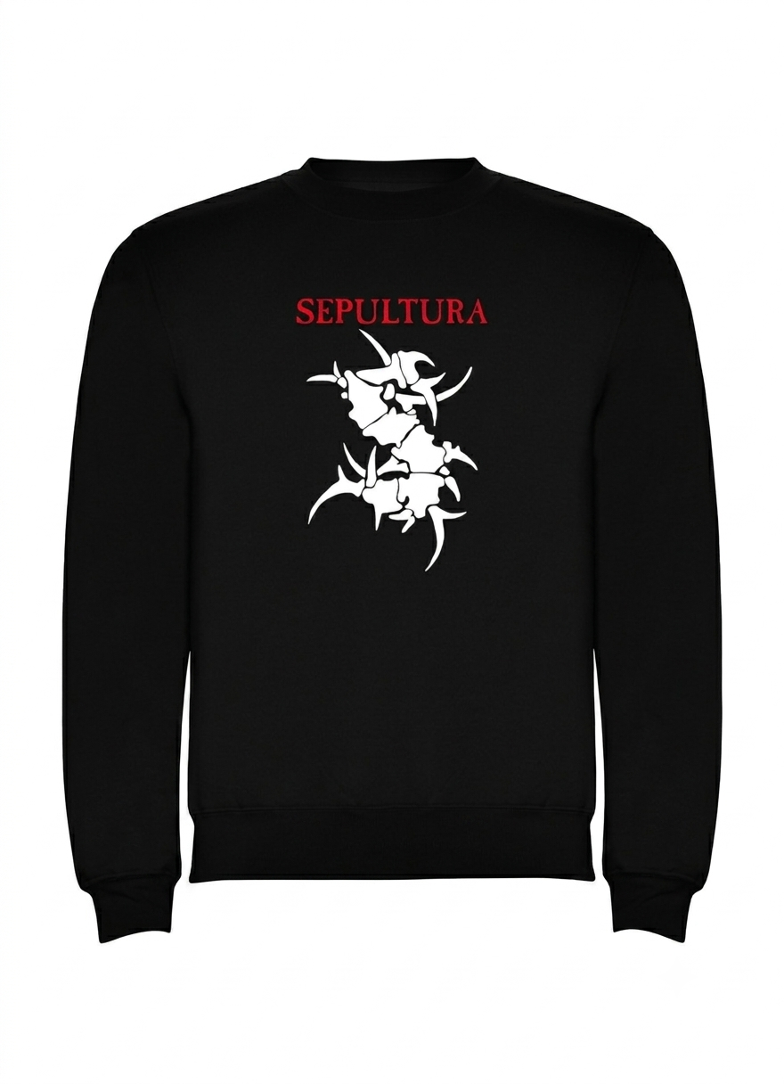 Polerón Negro Sepultura Estampado Estilo Rock-0