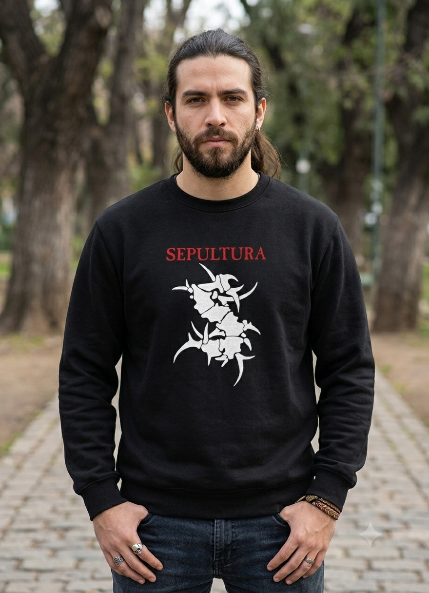 Polerón Negro Sepultura Estampado Estilo Rock-2
