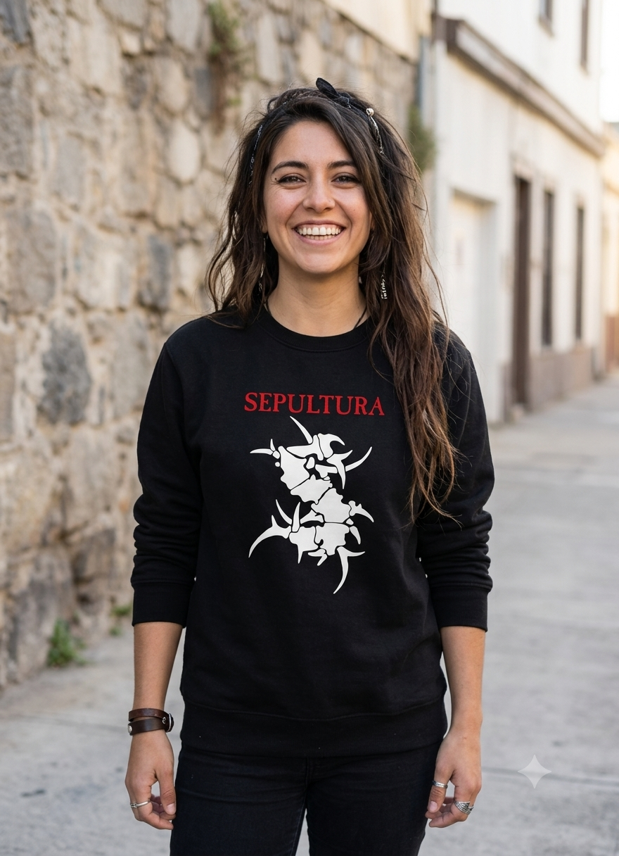 Polerón Negro Sepultura Estampado Estilo Rock-3