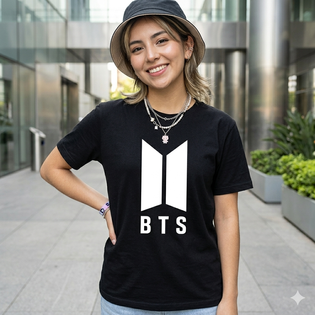 Polera Negra BTS Logo Estampada 100% Algodón estilo K-POP-2
