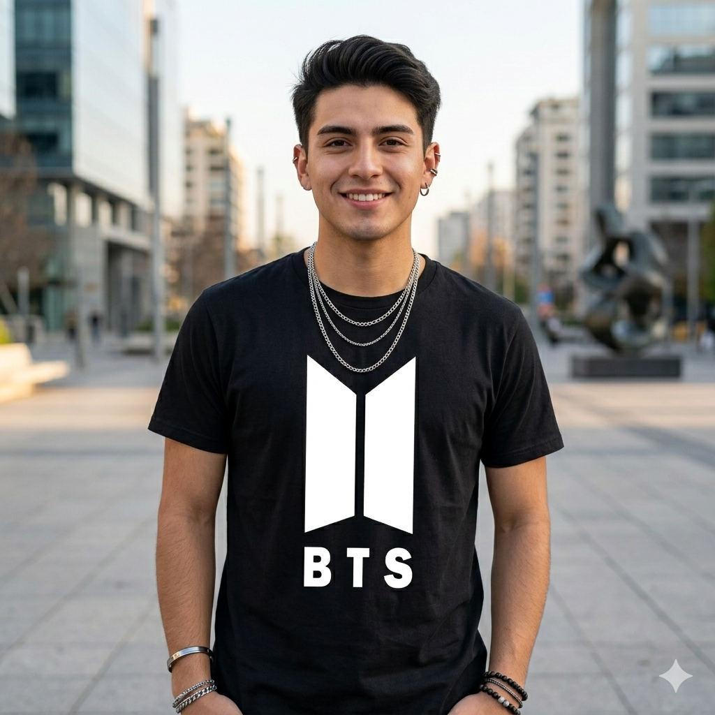 Polera Negra BTS Logo Estampada 100% Algodón estilo K-POP-3