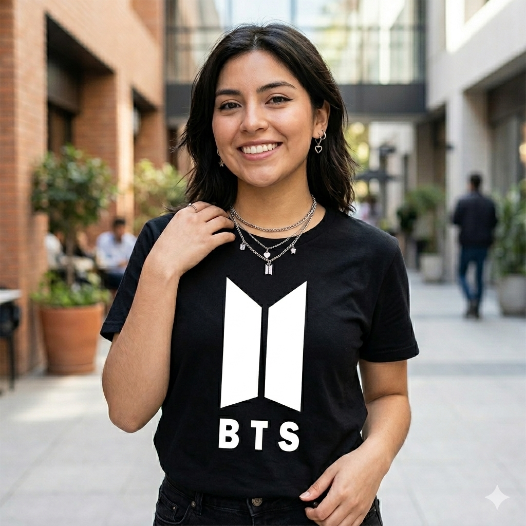 Polera Negra BTS Logo Estampada 100% Algodón estilo K-POP-4