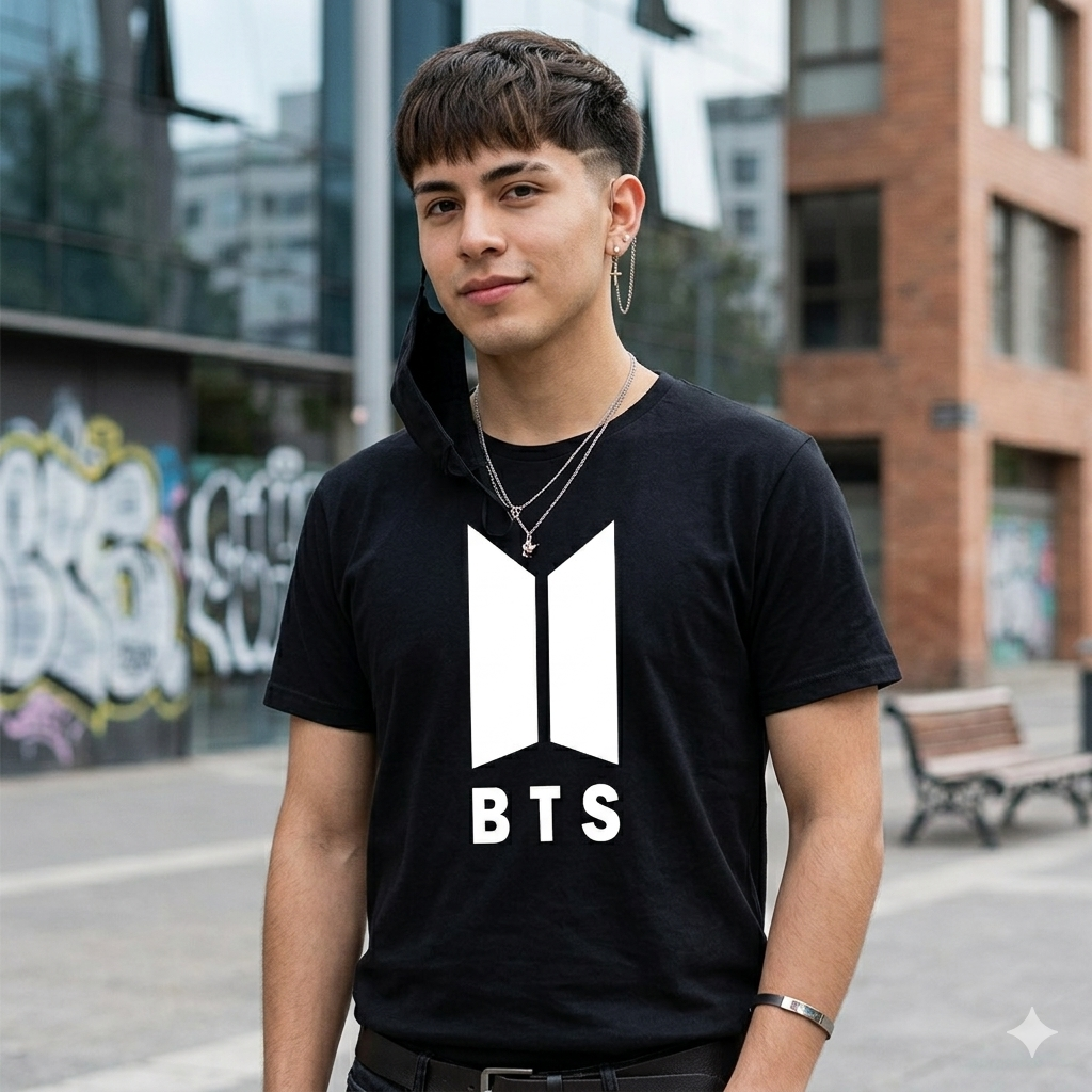 Polera Negra BTS Logo Estampada 100% Algodón estilo K-POP-5