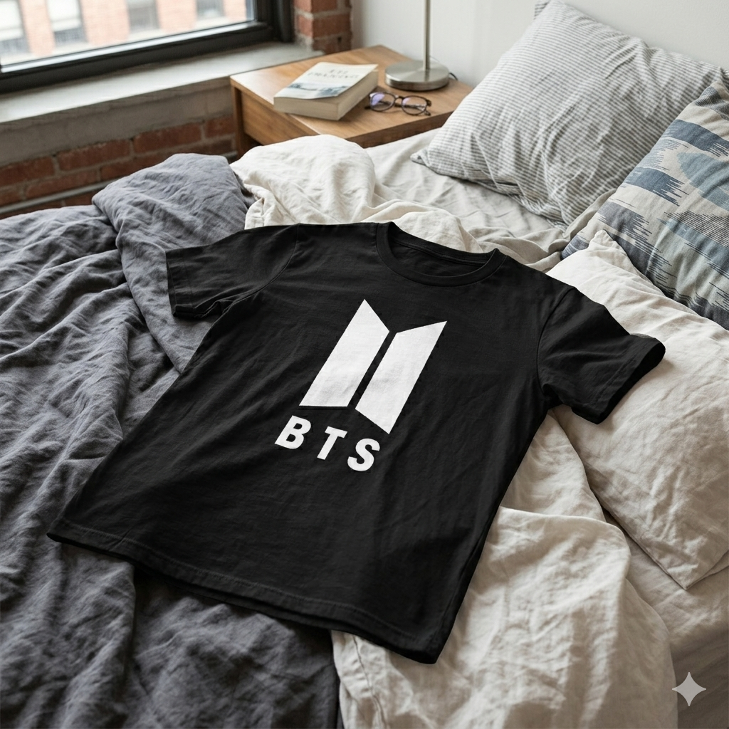 Polera Negra BTS Logo Estampada 100% Algodón estilo K-POP-6