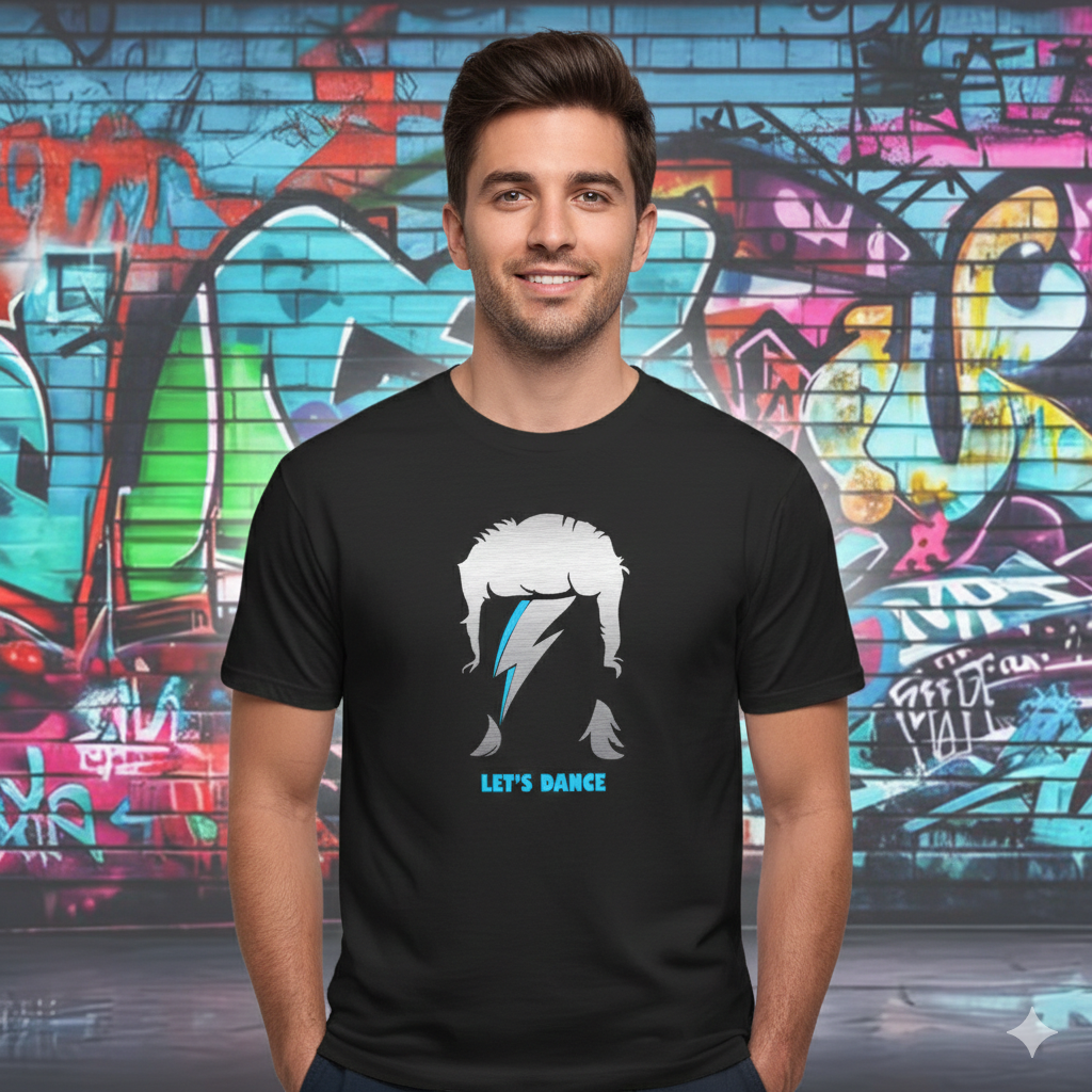 Polera Negra David Bowie en Plateado Estampada 100% Algodón Estilo-2