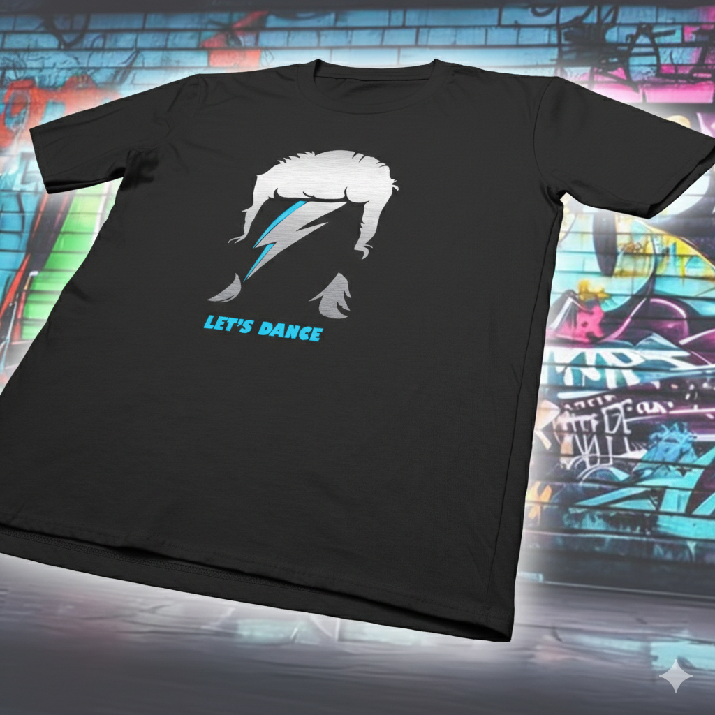 Polera Negra David Bowie en Plateado Estampada 100% Algodón Estilo-5