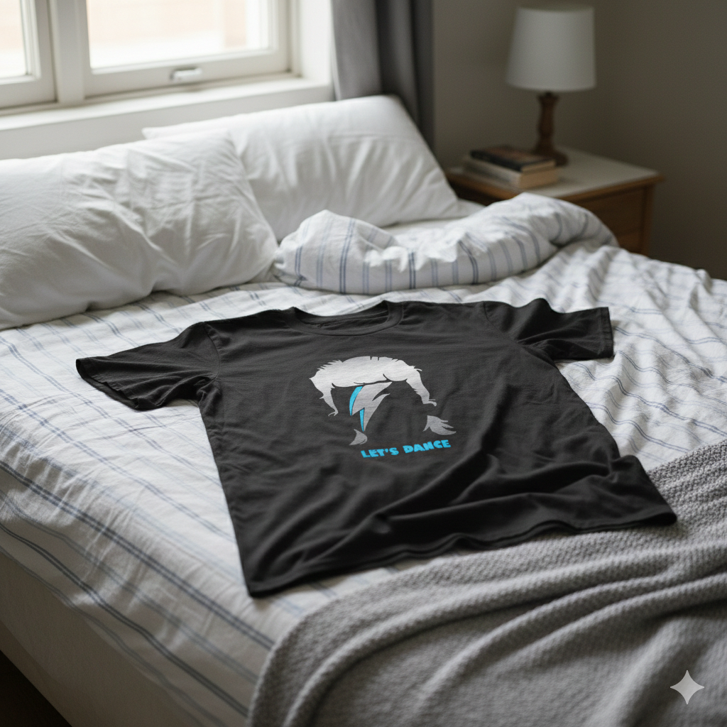 Polera Negra David Bowie en Plateado Estampada 100% Algodón Estilo-6