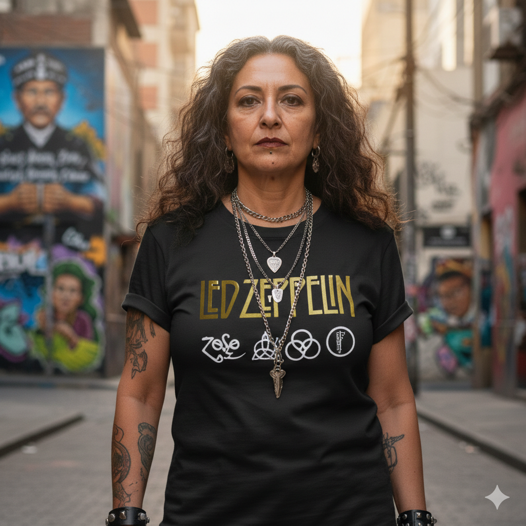 Polera Negra Led Zeppelin Símbolos en Dorado Estampada 100% Algodón Estilo Rock-5