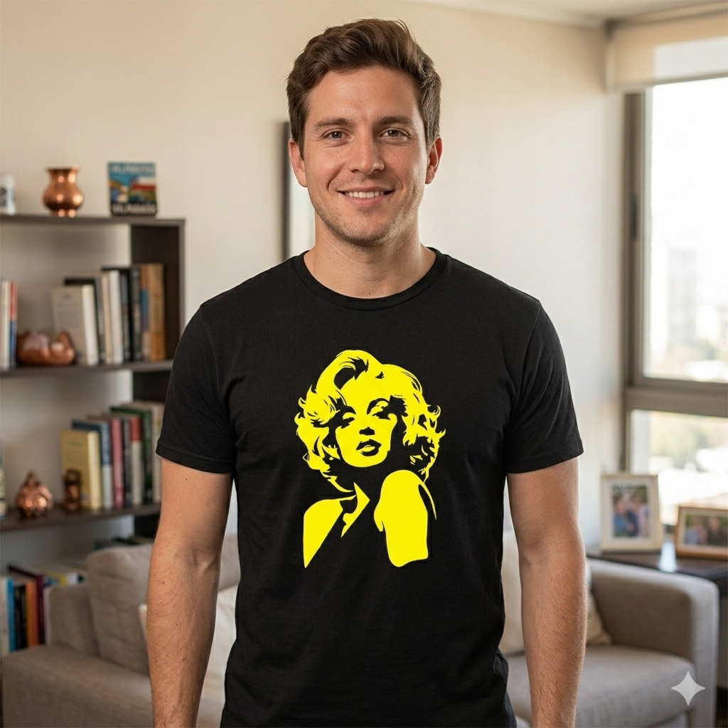 Polera Negra Marilyn Monroe Estampada 100% Algodón Estilo Vintage Blonde-2