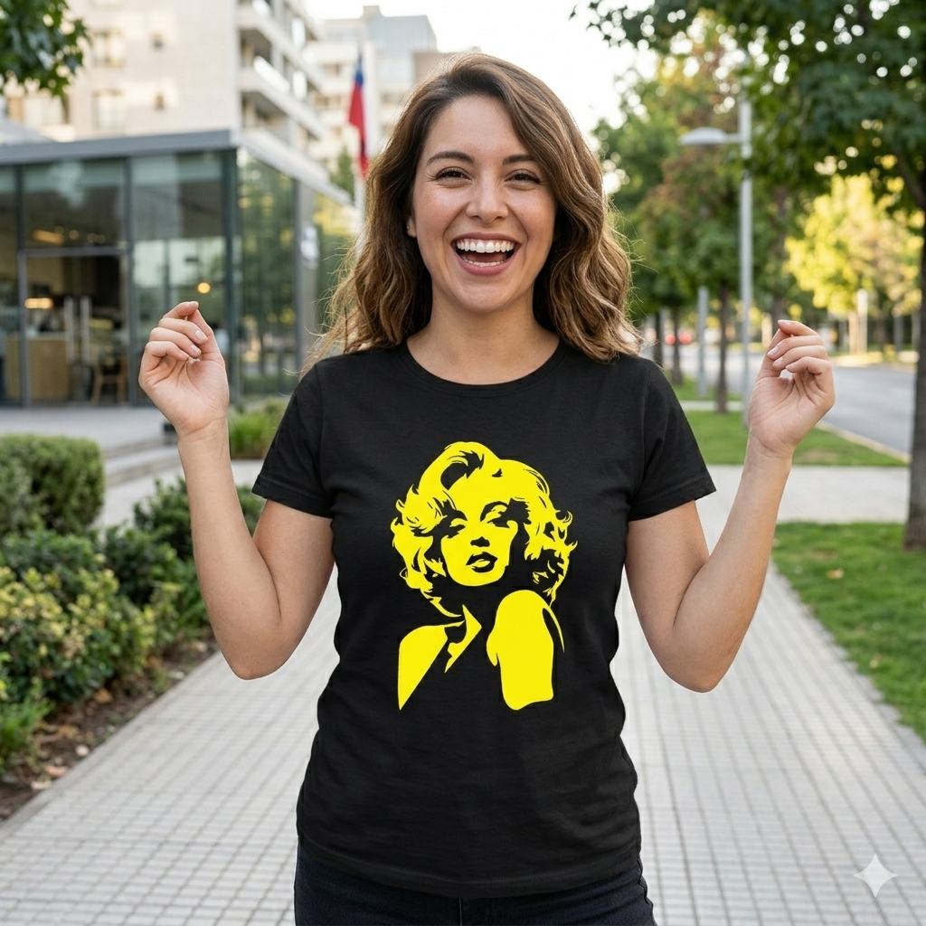 Polera Negra Marilyn Monroe Estampada 100% Algodón Estilo Vintage Blonde-3