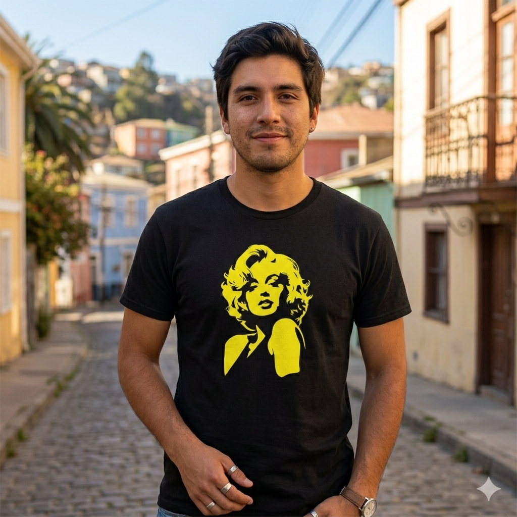 Polera Negra Marilyn Monroe Estampada 100% Algodón Estilo Vintage Blonde-4