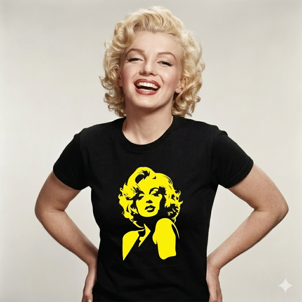 Polera Negra Marilyn Monroe Estampada 100% Algodón Estilo Vintage Blonde-5