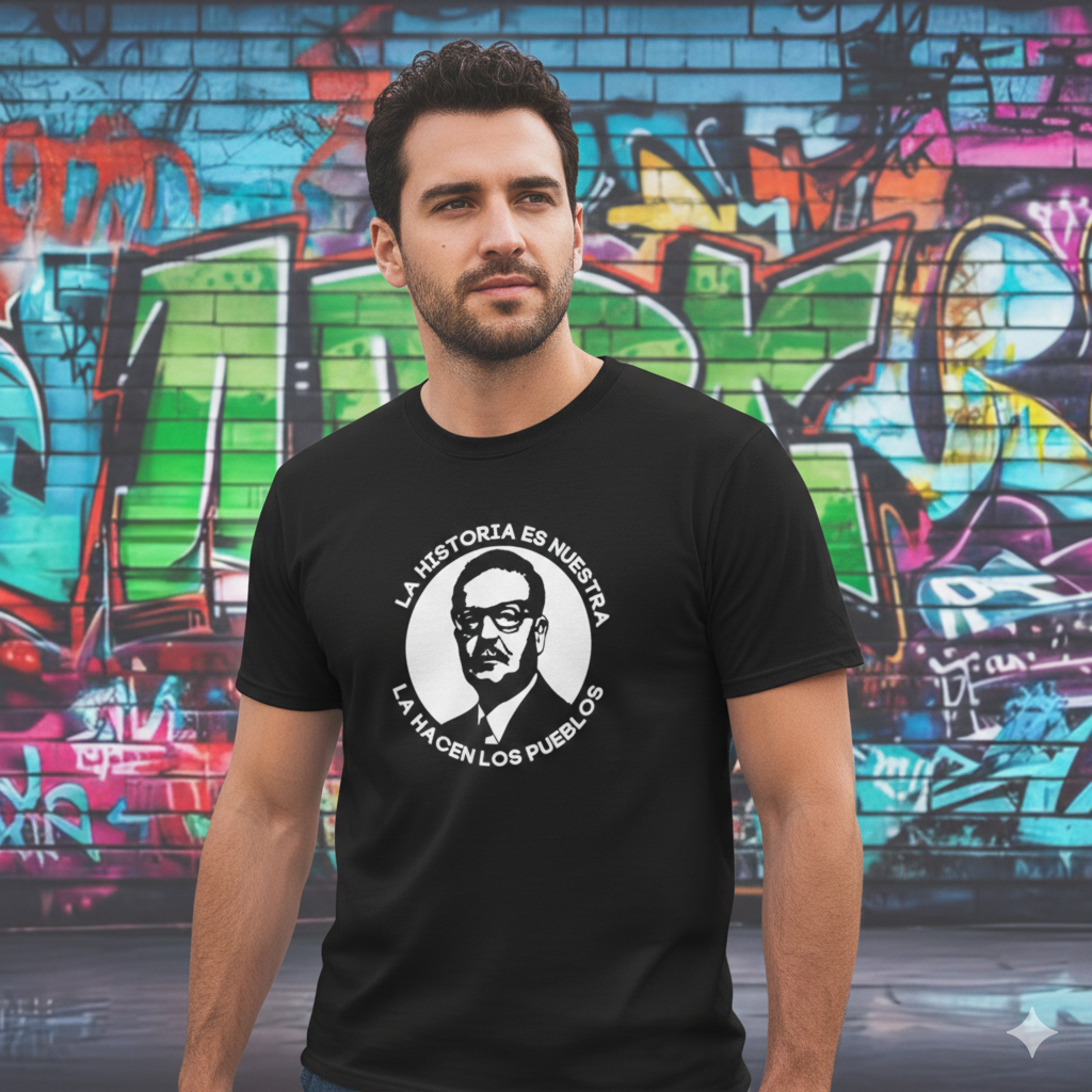 Polera Negra Salvador Allende - La Historia Es Nuestra Estampada 100% Algodón-2