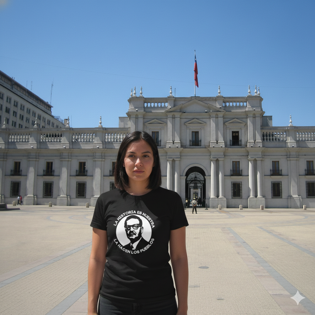 Polera Negra Salvador Allende - La Historia Es Nuestra Estampada 100% Algodón-3