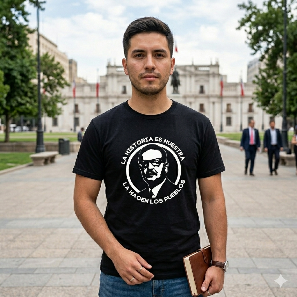 Polera Negra Salvador Allende - La Historia Es Nuestra Estampada 100% Algodón-2