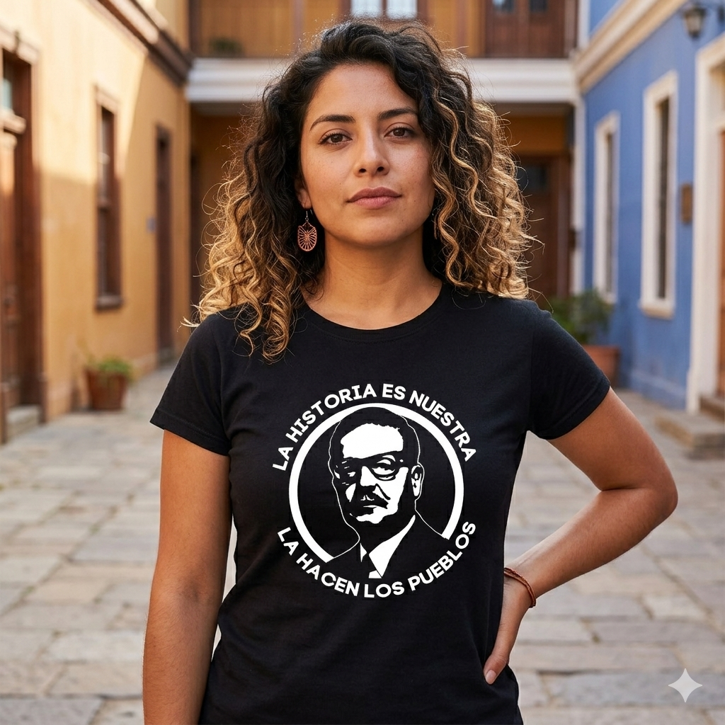 Polera Negra Salvador Allende - La Historia Es Nuestra Estampada 100% Algodón-3