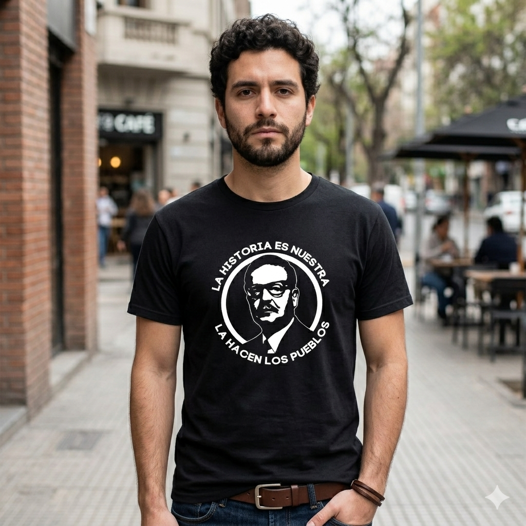 Polera Negra Salvador Allende - La Historia Es Nuestra Estampada 100% Algodón-4