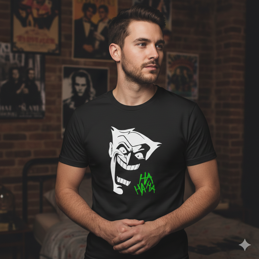 Polera Negra Joker de Serie Batman Estampada 100% Algodón estilo-2