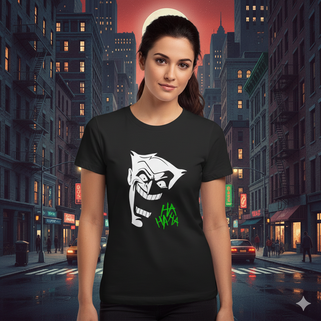 Polera Negra Joker de Serie Batman Estampada 100% Algodón estilo-3