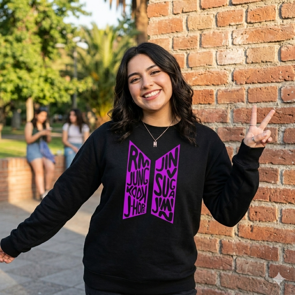 Polerón Negro BTS Logo Nombres Estampado Estilo K-POP-3