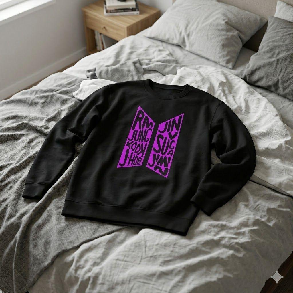 Polerón Negro BTS Logo Nombres Estampado Estilo K-POP-4