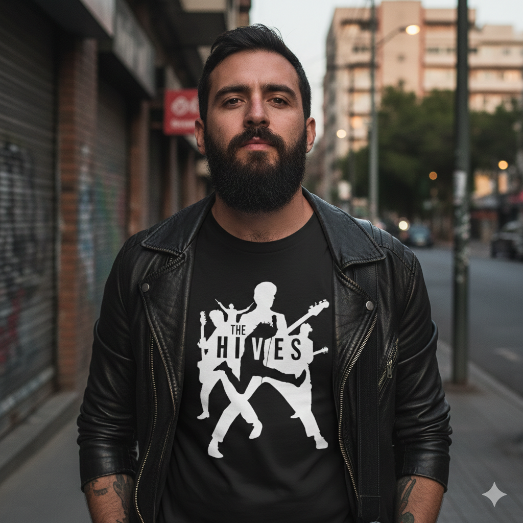 Polera Negra The Hives Estampada 100% Algodón Estilo Rock-2