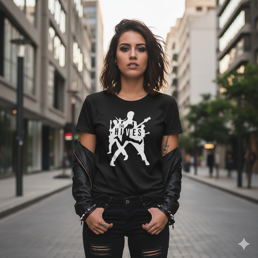 Polera Negra The Hives Estampada 100% Algodón Estilo Rock-3