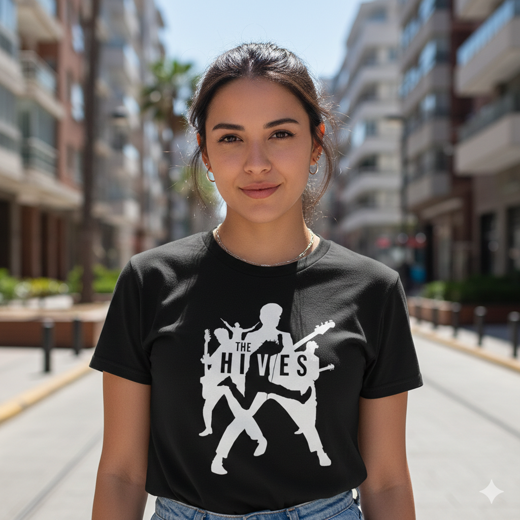 Polera Negra The Hives Estampada 100% Algodón Estilo Rock-5