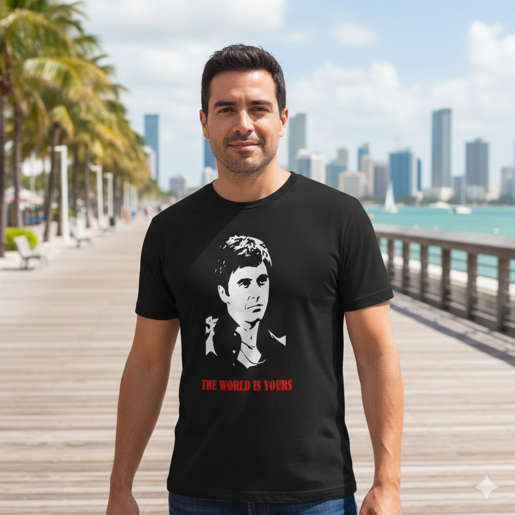 Polera Negra Scarface The World Is Yours Estampada 100% Algodón Estilo Películas-2