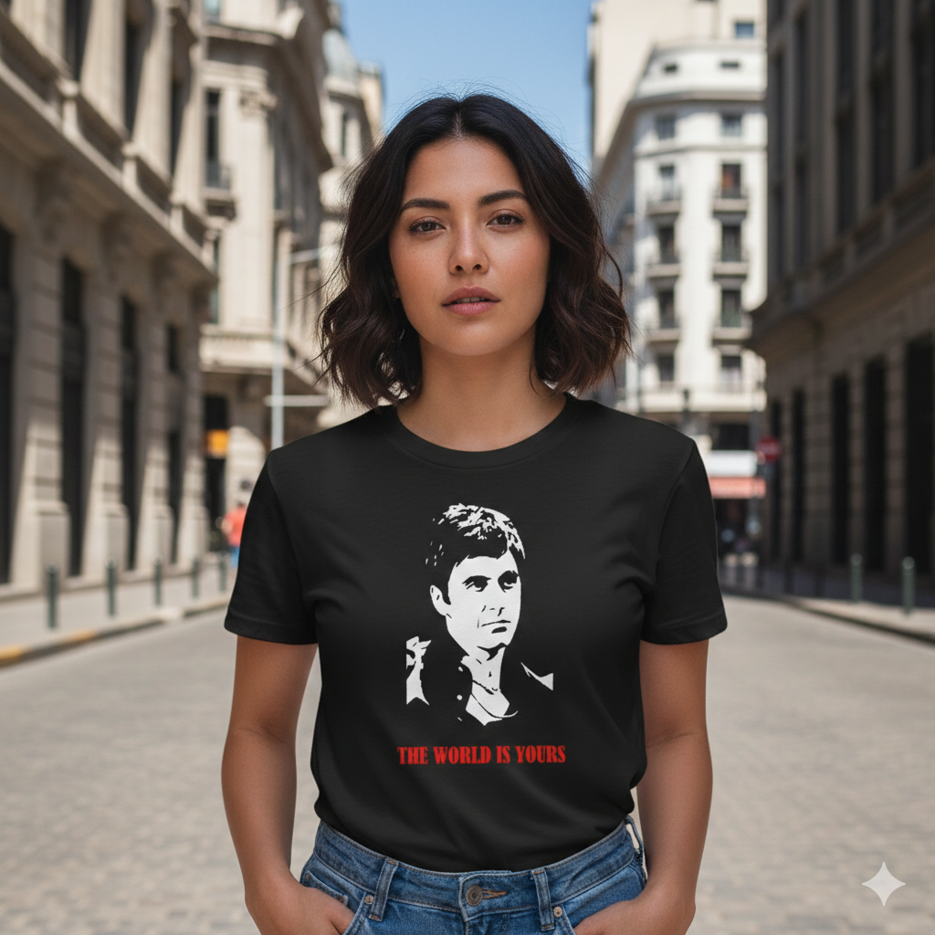 Polera Negra Scarface The World Is Yours Estampada 100% Algodón Estilo Películas-3