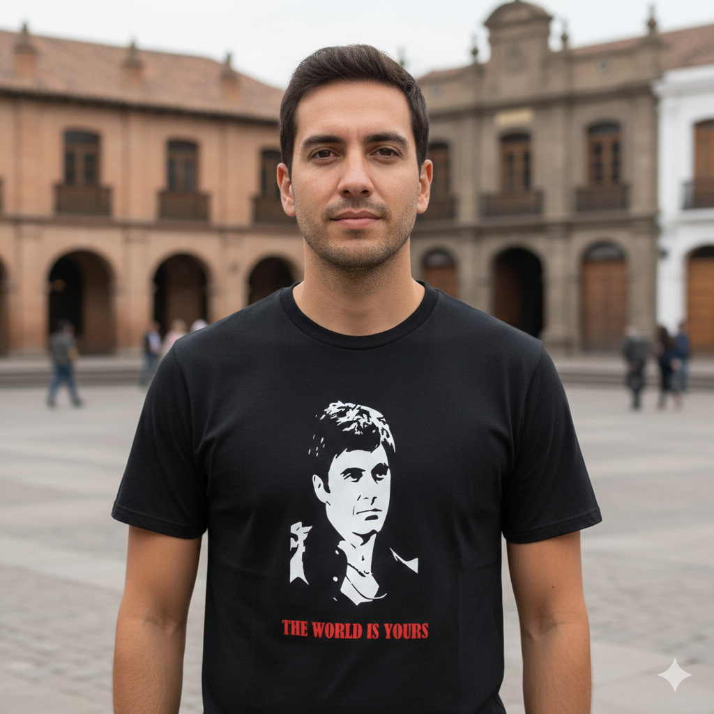 Polera Negra Scarface The World Is Yours Estampada 100% Algodón Estilo Películas-4