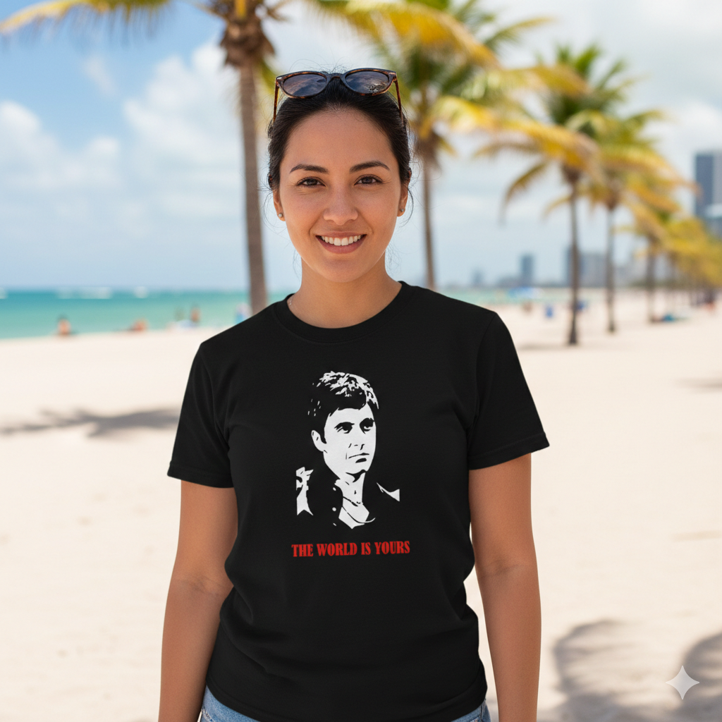 Polera Negra Scarface The World Is Yours Estampada 100% Algodón Estilo Películas-5